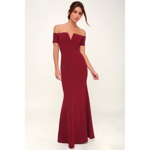 Lynne Burgundy Off-the-Shoulder Maxi Dress